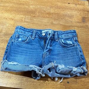 Flying Monkey Distressed Blue Rolled-Hem Denim Shorts